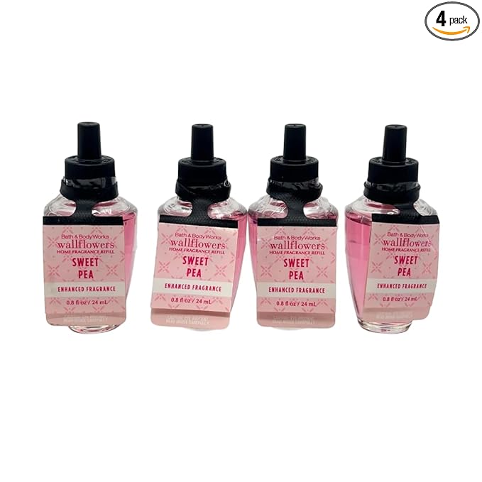 Bath and Body Works 4 Pack Sweet Pea Wallflowers Fragrance Refill. 0.8 fl oz.