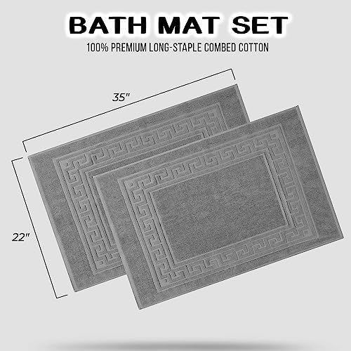 Superior Heavyweight Cotton Bath Mats, Bath Rugs For Bathroom Accessories, Washable Rug For Shower, Bath, Toilet, Modern Decor, No Backing, Luxury Hotel And Spa Quality, Set of 2, 22" x 35", Silver - Image 3