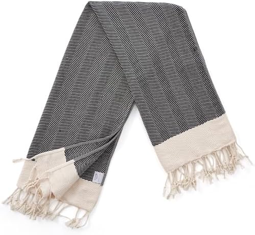 BAY LAUREL Turkish Hand Towel – Pack of 2 | Soft & Absorbent Decorative Towels for Bathroom, Hand, Face, Hair, Gym, Yoga, SPA, Kitchen & Tea | Boho Decor (Black, Herringbone 16x40 Inches (Set of 2) - Image 4