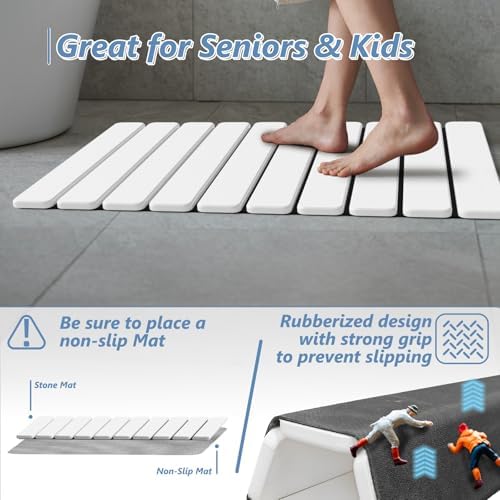 AWW Foldable Stone Bath Mat, Diatomaceous, 23.6"x15.5", White - Image 3