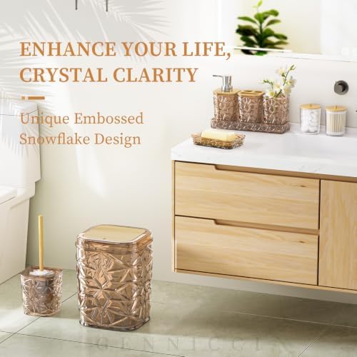 Bathroom Accessory Set, 9-Piece Brown Bathroom Set with Trash Can, Toilet Brush, Soap Dispenser, Soap Dish, Toothbrush Holder, Tumbler, Q-tip Holders & Tray, for Hotel/Apartment, Housewarming Gift - Image 3