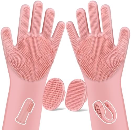 6PCS Grooming & Bath Supplies for Dogs, Cats | Dog Washing Gloves | Dog Bath Brush | Dog Shower Brush | Pet Grooming Gloves | Dog Grooming kit | Pet Supplies for Showerhead & Sprayer (Light Pink) by Augwind