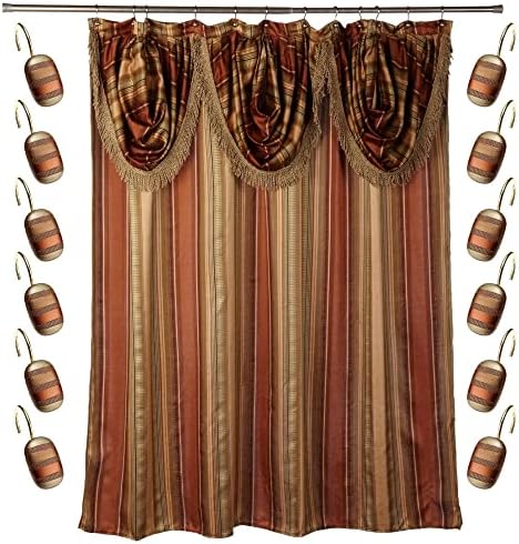 Zahari Home 13pc Contempo Bathroom Shower Curtain Sets Luxury Classic Shower Curtain & 12 Shower Curtain Hooks Contemporary Fabric Shower Curtain Unique Design Stylish Striped Shower Curtain Set by ZahariHome
