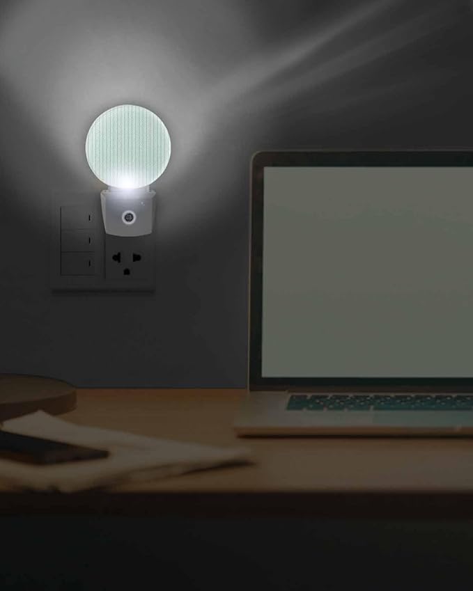 Night Lights Auto Sensor Teal Green Pinstripes Night Light Woven Denim Striped Round Lamp Plug-in LED Nightlights Dusk to Dawn for Living Room Bedroom Bathroom Hallway Wall Decor