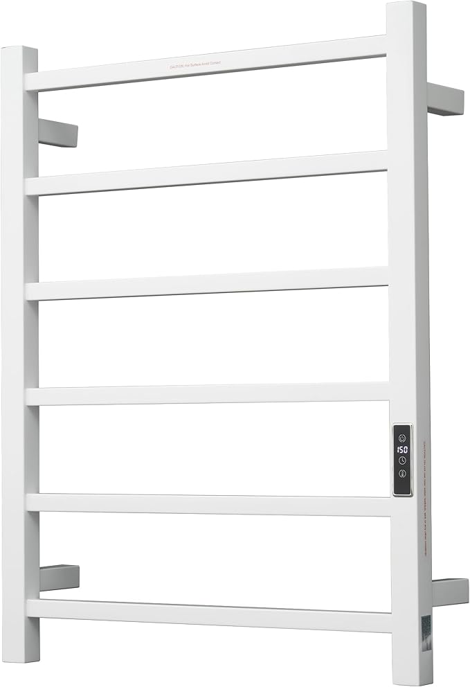 Heated Towel Racks for Bathroom, Wall Mounted Electric Towel Warmer Racks with Timer & Temperature Control, Stainless Steel Towel Heater for Bathroom (Square-White 6 Bars)