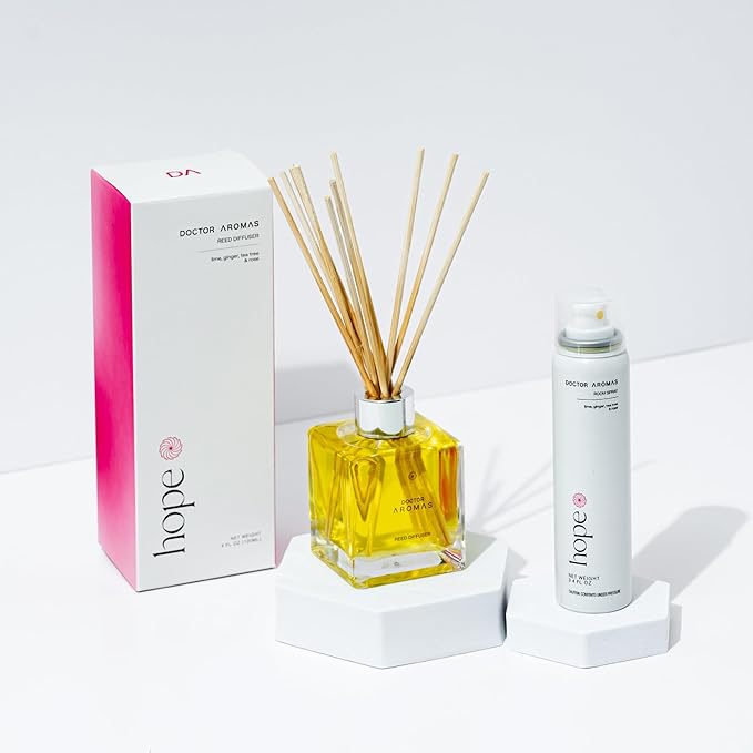 Doctor Aromas Aroma Set Essential Oil Natural Reed Aroma Wood Sticks Diffuser Glass Set – Elegant Scent for Home, Room or Bathroom, Décor, and Fresh Air Fragrance Aromatherapy Gift (Hope)