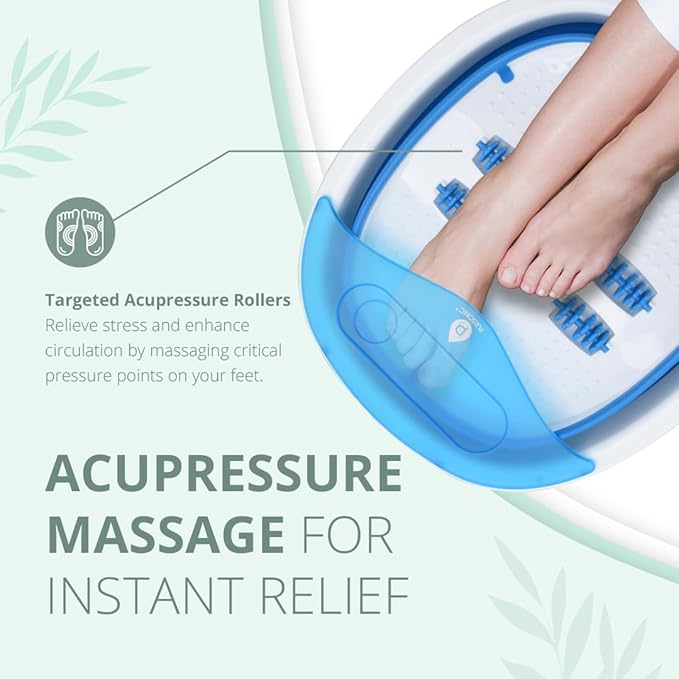 Pursonic Collapsible Wireless Footbath Spa Massager | Portable Acupressure Massage with Adjustable Heat Settings | Compact for Travel and Home Use