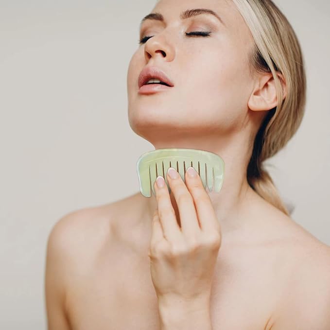 Scalp Massage Comb, Scalp Massager for Hair Growth, Head Scratcher for Itchy Scalp, Natural Gua Sha Jade Stone for Stress Relief, Meridian Brush