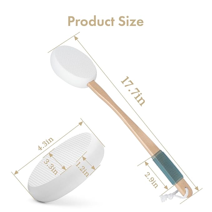 AmazerBath Lotion Applicator for Back, Feet, 4 Replacement Pads with 17" Curved Handle, Back Sunscreen Applicator for Kids, Elderly, Women, Apply Skin Cream Medicine Moisturizer Tanner, White