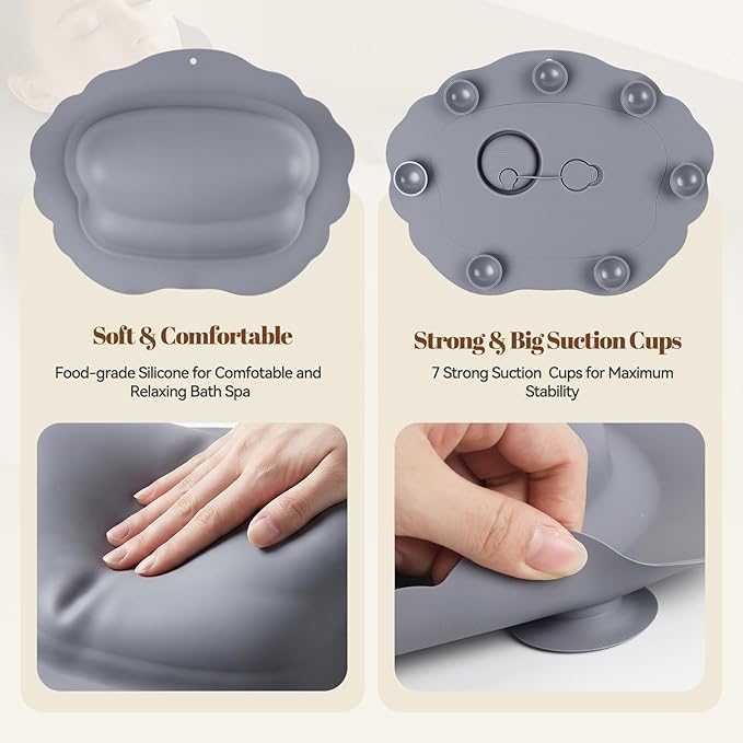 Silicone Bath Pillow for Tub – Inflatable Bathtub Pillows for Head & Neck Support, Waterproof Bath Cushion for Jetted Tub, Gifts for Mom Women