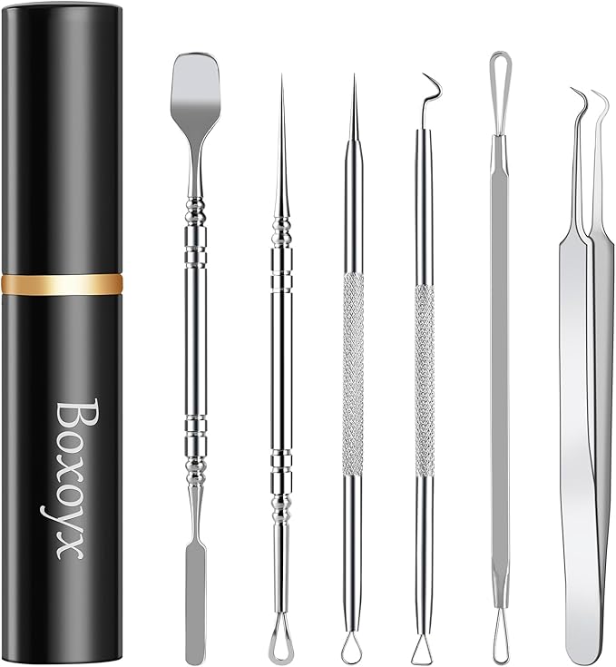 Pimple Popper Tool Kit - Boxoyx 10 Pcs Blackhead Remover Comedone Extractor Kit with Box for Quick and Easy Removal of Pimples, Blackheads, Zit Removing, Forehead,Facial and Nose (New Silver)