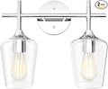 Ralbay Chrome Bathroom Light Fixtures 2-Lights with Clear Glass Modern Wall Mount Lighting Industrial Farmhouse Bathroom Vanity Lights Wall Sconce Chrome