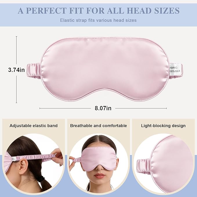 Silk Sleep Mask,Eye Mask for Sleep Women Men,Mulberry Sleeping Mask with Adjustable Strap,Blindfold Blackout Eye Mask for Travel and Full Night's Sleep,Nap