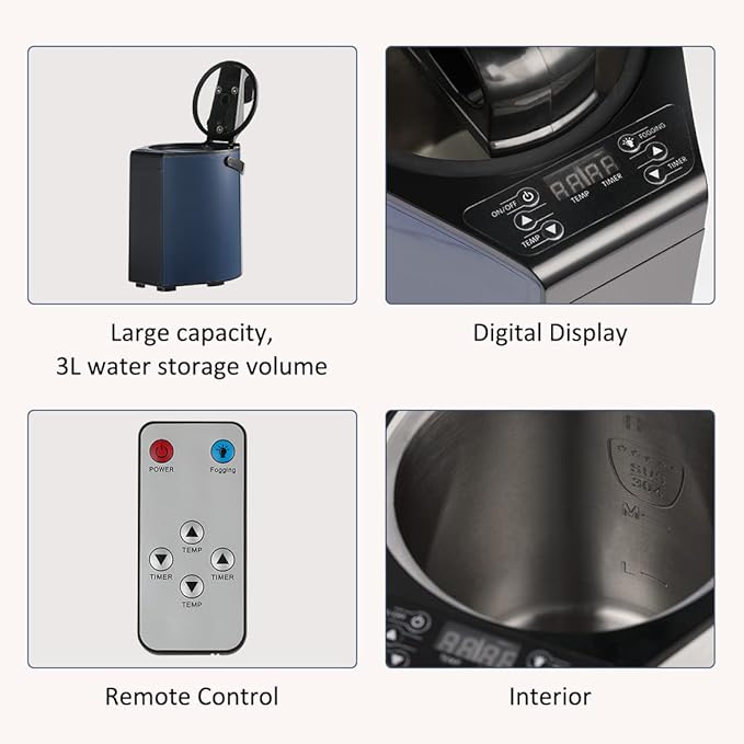 Sauna Steamer, Portable Steam Generator, 3L Stainless Steel Steam Pot with Remote Control, Smart Touch Button, Spa Machine with Timer Display Mist Moisturizing for Body Detox
