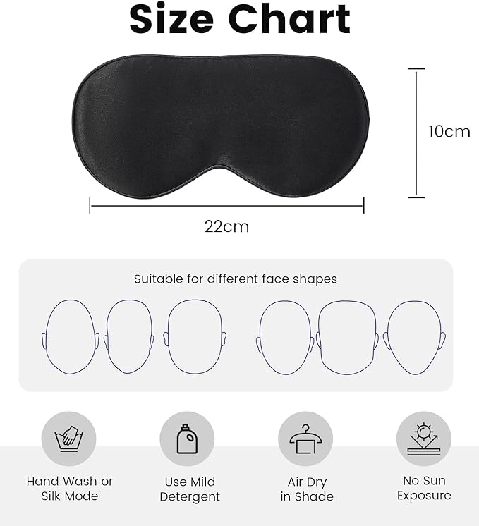 Formé & Found Silk Sleep Mask for Men & Women, 100% 6A Mulberry Silk, 16 Momme Ultra-Soft Eye Mask for Sleeping, Blackout Sleeping Eye Mask for Dry Eyes, Super Light Sleep Mask (Black)