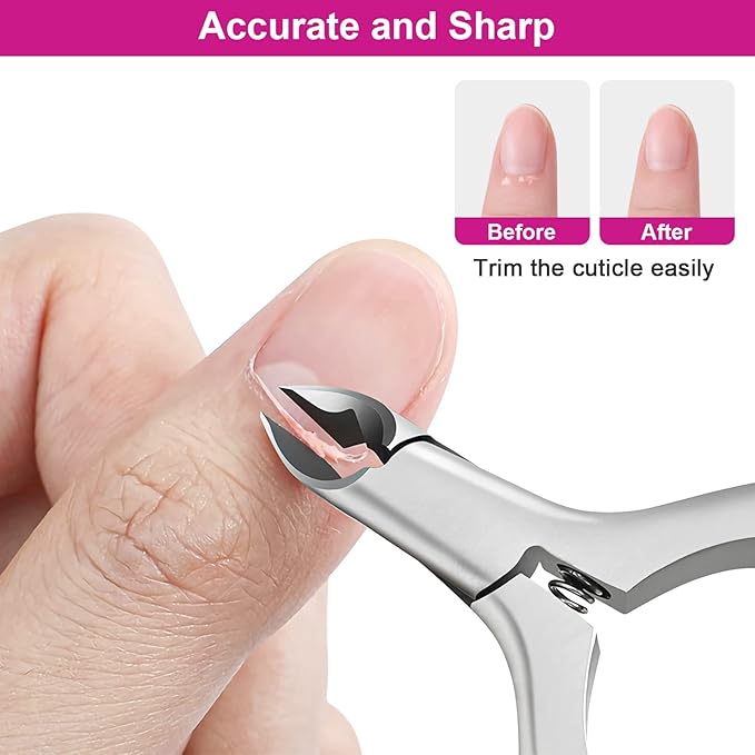 CGBE Cuticle Clipper Professional Cuticle Trimmer Remover Tools, Non-slip Silicone Handle Stainless Steel Alicates Para Manicura Profesional for Dry Skin (Rose)