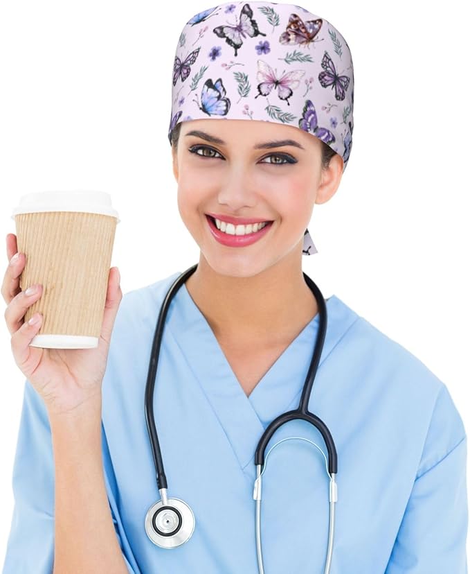 Adjustable Working Cap with Sweatband for Women Men, Moisture Wicking Nurse Surgical Caps for Chef Spa Fits Most Long Hair