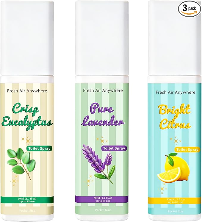 Toilet Spray, Citrus, Eucalyptus & Lavender, 3 Pack 1.7 fl oz each, Bathroom Odor Eliminator, Travel Size, Essential Oil Freshener, Up to 255 Sprays