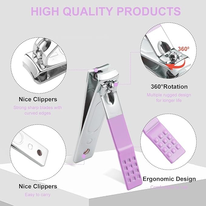 Nail Kit, Manicure Kit, Nail Care Kit for Women, Manicure Pedicure Set, Nail Clippers Toenail Clippers Kit, Professional Manicure Kit Pedicure Kit, Purple Travel Case, Set of 12.