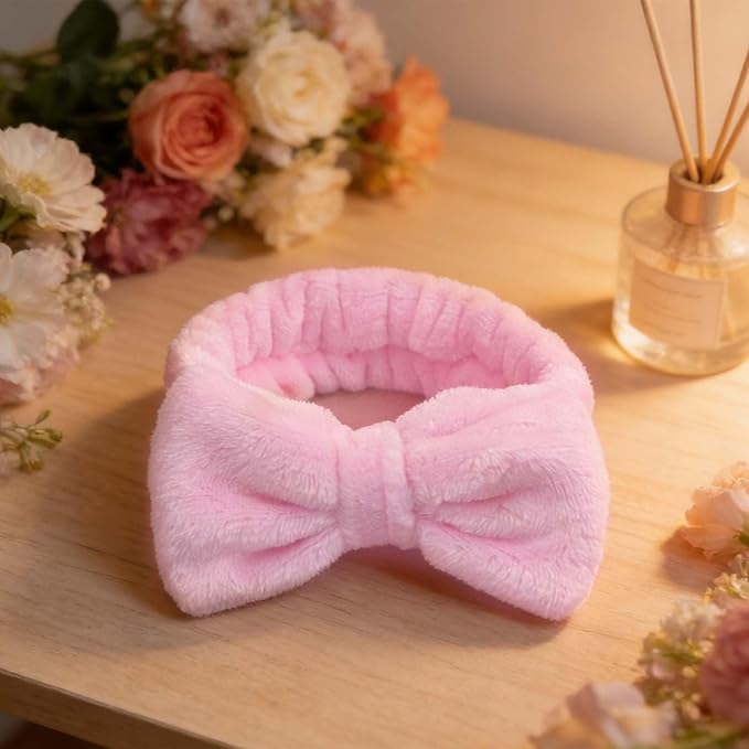 Spa Headbands,Makeup Headbands for Women,Facial Headband Bulk,Soft Coral Fleece Headband for Makeup,Cosmetic Head Wraps,Bow Hair Bands for Face Washing Shower Skin Care (pink, 25pcs)