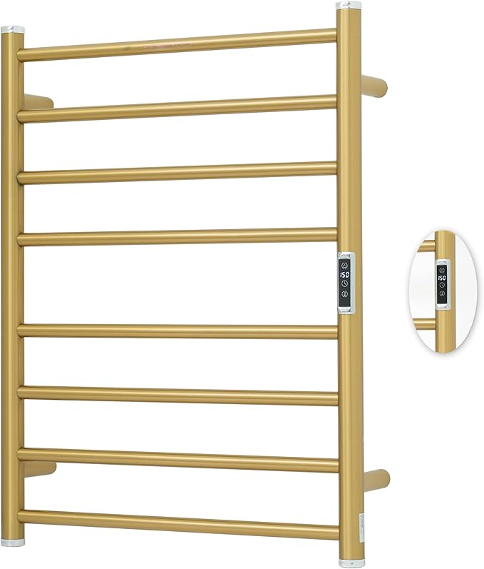 Electric Towel Warmer Rack,Heating Towel Warmer,Timer & Temperature Control,Wall-Mounted Plug-in for Bathroom,Gold,Stainless Steel,8-Bar(27.56x20.87x4.41in)
