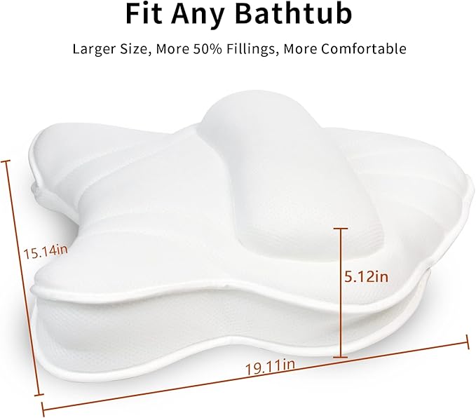 Poemland Extra Thick Large Bath Pillow with Neck,Back,Head Support for Bathtub, Spa, Soaking White(19''x15'')