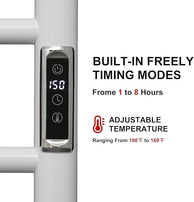 Heated Towel Racks for Bathroom, Wall Mounted Electric Towel Warmer Racks with Timer & Temperature Control, Stainless Steel Towel Heater for Bathroom (Round-White, 8 Bars)