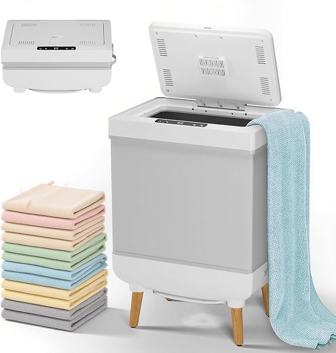 GarveeLife 35L Foldable Towel Warmer Bucket, Portable Hot Air Towel Dryer & Sterilizer with Silver Thermal Liner & Stand, Fast Drying for Bathroom, Travel, Home Use, Compact Storage Design