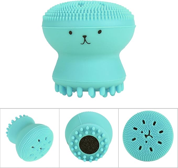 Facial Cleansing Brush Jellyfish Face Brush Exfoliating Face Brush Massaging Facial Cleansing Spin Brush Face Cleanser Brushes for Men Women(Verde)