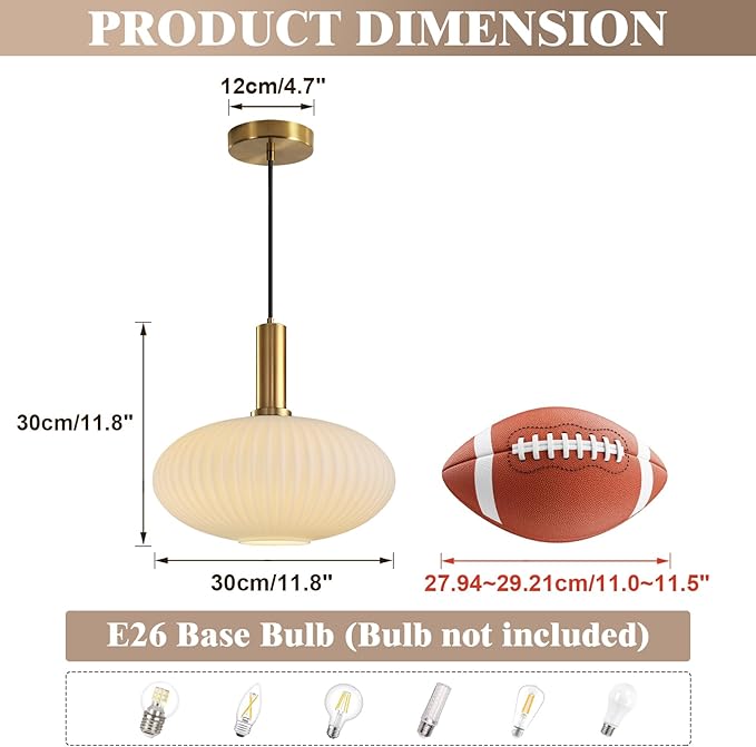 KCO Lighting Large Milk Glass Pendant Lighting Kitchen Island Brushed Brass Globe Pendant Light Mid Century Modern Hanging Light Fixture Gold White Pendant Light