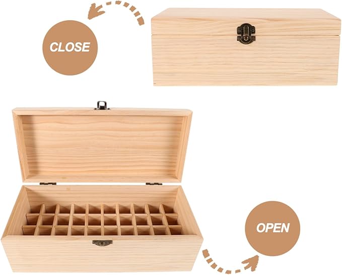 Healeved Essential Oil Storage Box Wooden Organizer with Multiple Compartments for Aromatherapy Bottles Nail Polish Display Pine Wood Case 10.55 X 4.60 X 3.93 Inch for Home Spa Use