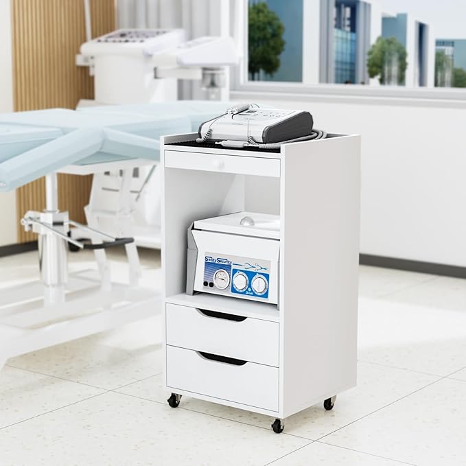 Medical Carts with Wheels, Crash Cart Ultrasound Trolley with Non-Slip Pads, Utility Esthetician Rolling Cart Mobile Storage Organizer for Hospital Clinic Dental Beauty Spa Office Salon Lab, White