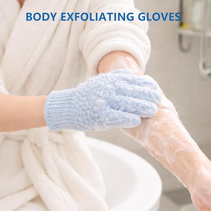 8 PCS ROTOPATA Deep Exfoliating Gloves Mitt with Hanging Loop for Shower, Spa, Body Scrubs, Dead Skin Cell Remover Bathing Accessories