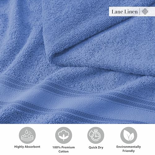 LANE LINEN 100% Cotton 4 Pack Bath Towels (30"x60") - Zero Twist, Mercerized Cotton Bathroom Towels Set - Quick Dry, Soft & Absorbent Large Bath Towels - Machine Wash in Cold Water - Cerulean Blue - Image 6