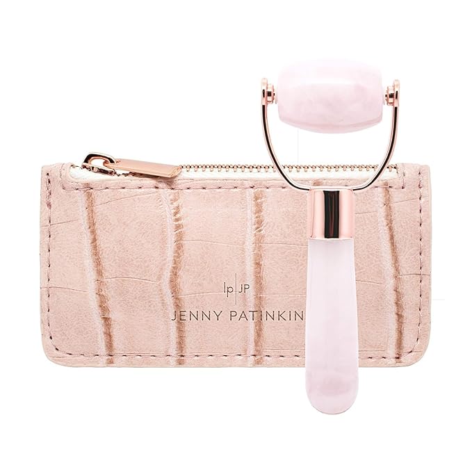 Jenny Patinkin Luxury Face Roller for Women Petite, Jade Roller for Face, Face Sculpting Tool for Radiant Skin, Facial Roller for Skincare & Relaxation Rose Quartz Gemstones, Puffiness Relief