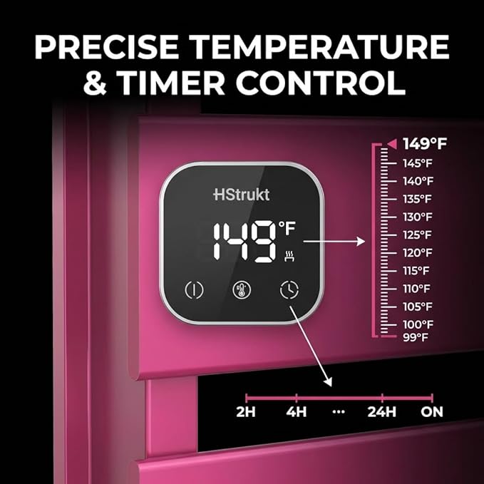 Electric Towel Warmer, Heated Towel Rack with Thermo Control and Timer, Fast Heating Towel Rail for Bathroom with Memroy Function, Work with Smart Plug, Left-Wiring, 2 Panel, Pink