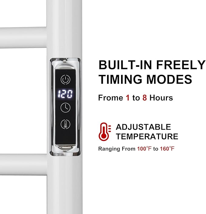 Heated Towel Racks for Bathroom, Wall Mounted Electric Towel Warmer Racks with Timer & Temperature Control, 6 Bar Stainless Steel Towel Heater for Bathroom, White, Plug-in