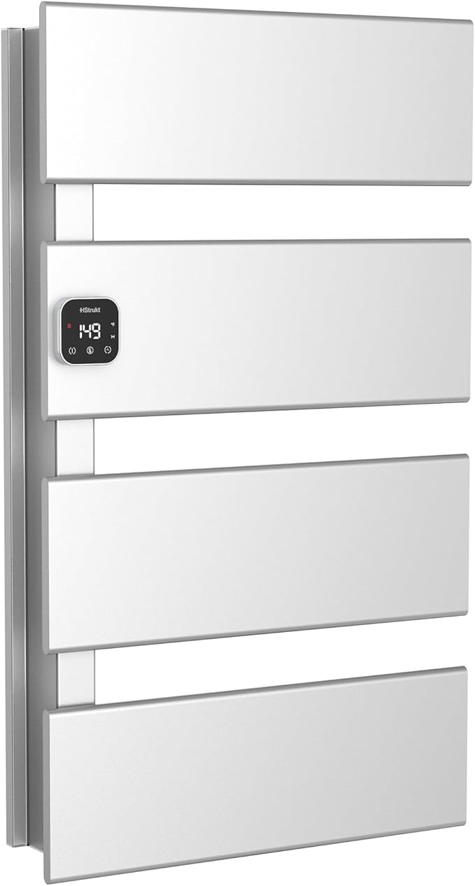 Electric Towel Warmer, Heated Towel Rack with Thermo Control and Timer, Fast Heating Towel Rail for Bathroom with Memroy Function, Work with Smart Plug, Left-Wiring, 4 Panel, Silver