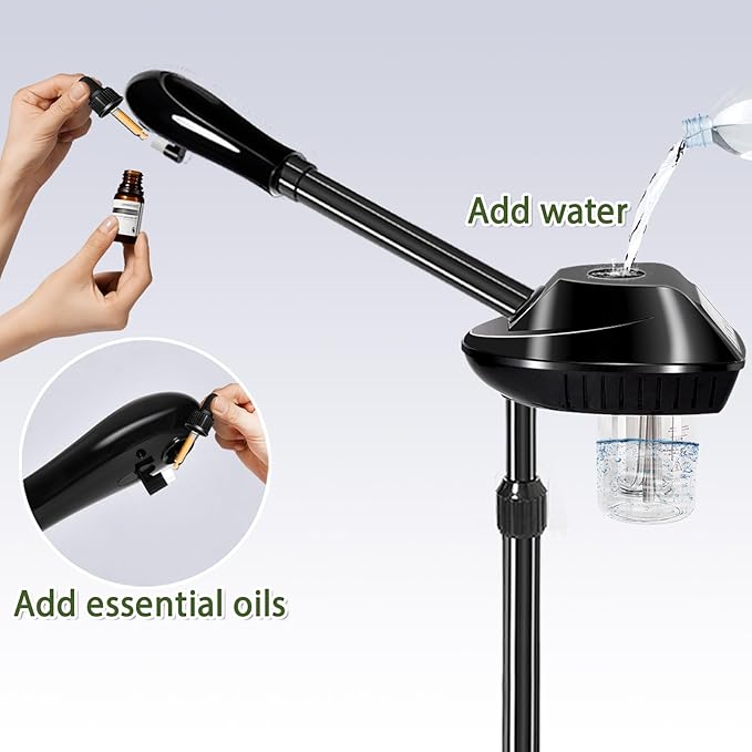 Professional Facial Steamer on Wheels,Gold Ozone Steamer for Face with 30-Minutes Timer,Spa Face Steamer for Deep Facial Cleansing (FS -001, 24-Balck)