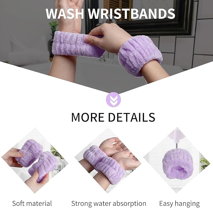16pcs Skincare Headband Set, Headband Set for Face Washing Spa and Makeup, Including 1 Hairband, Wristband, 3 Hair Claw Clips and 10 Hair Ties, with Box, Gift for Women and Girls, Purple
