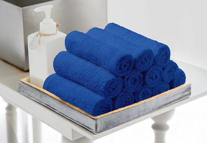 Avalon Towels Cotton Washcloths 24-Pack – 12 x 12 Inch Blue Super Soft & Absorbent Ring-Spun Cotton Wash Cloths for Face, Bath, Spa, Gym, Hotel & Cleaning
