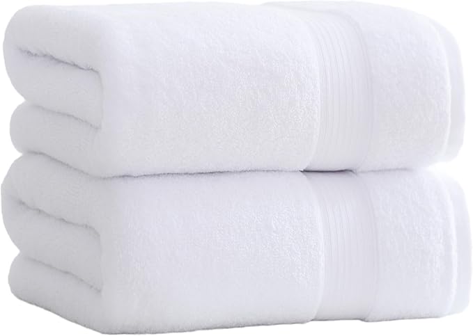 27x55 Bath Towels 100 Percent Cotton 650GSM Luxury Super Soft Absorbent Bathroom Towels (White,Pack of 2)