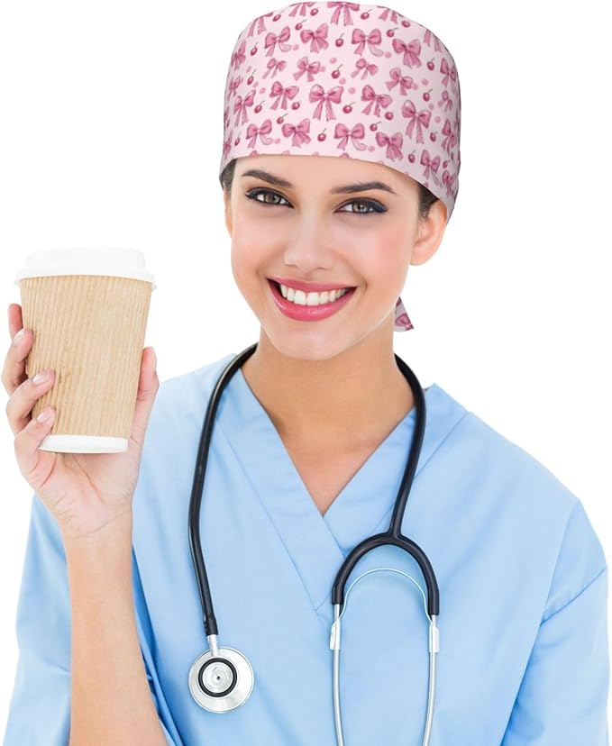 Scrub Cap for Women and Men Boho Black Leaf Pattern Adjustable Breathable Sweatband Hat for Work Kitchen Spa Shower Daily Use