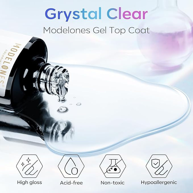 modelones Gel Top Coat, 2Pcs Clear Glossy Finish No Wipe Top Coat Spring Gel Nail Polish, Acrylic Nails Soak Off Nail Lamp Nail Art Home and Professional Manicure 10ML