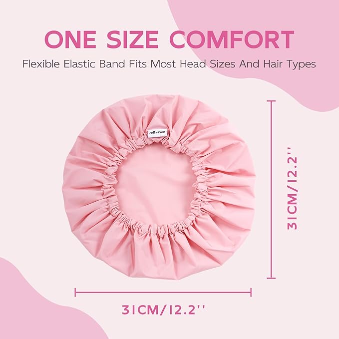 Years Calm Shower Cap for Women Waterproof Reusable – 27g Ultra Lightweight Double-Layer Shower Bonnet, Secure Fit for Long, Curly Hair, Travel & Spa (Pink)