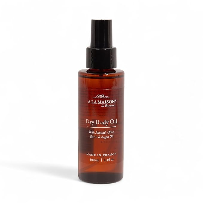 A LA MAISON Dry Body Oil Spray – Lightweight After-Shower Body Oil with Argan, Sweet Almond & Buriti Oils – Moisturizing & Fast-Absorbing, Made in France 3.3 oz – Amber Collection