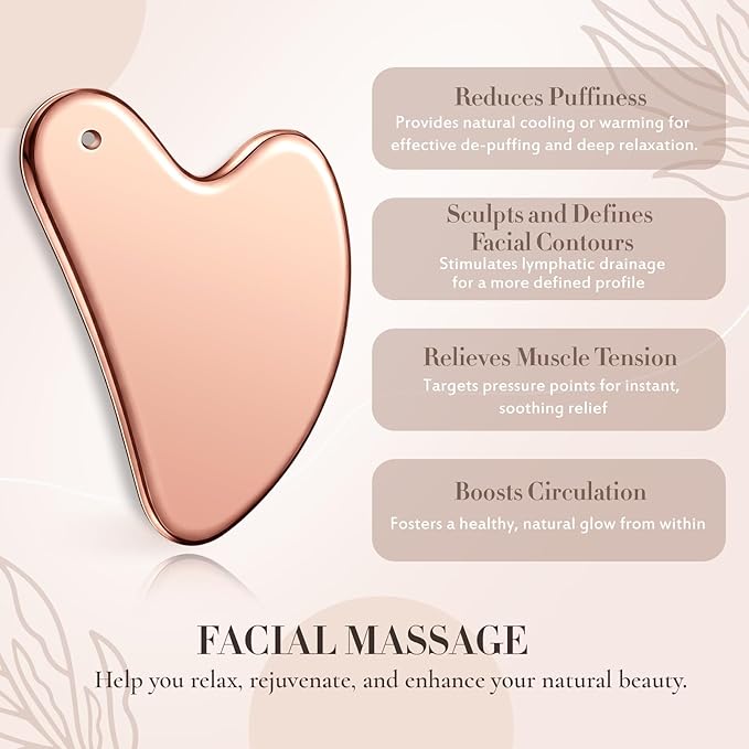 Nuanchu Stainless Steel Gua Sha Facial Tool, Metal Gua Sha for Lymphatic Drainage, Guasha Face Sculpting Double Chin Reduce with Pouch Mother Day Self Care Gift(Pink)