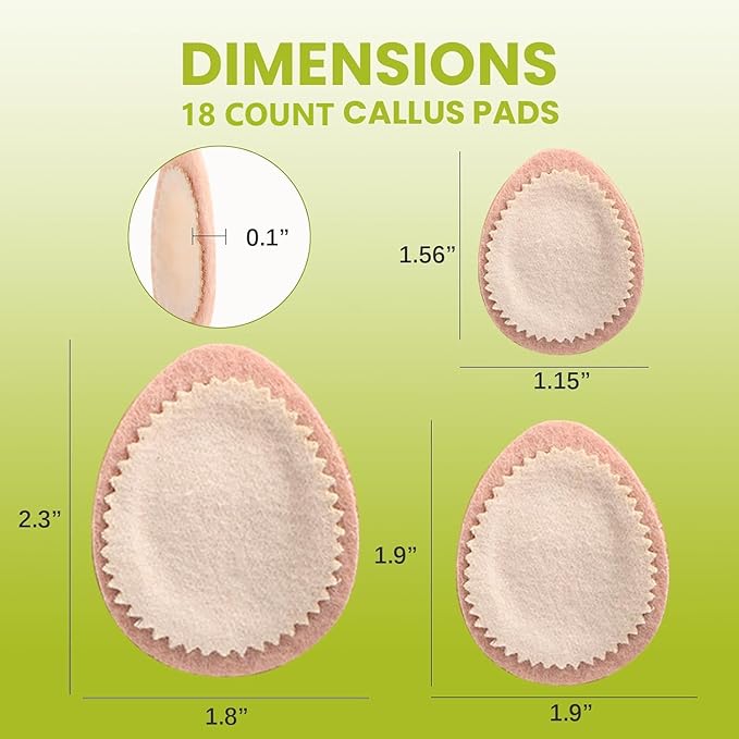 Bukihome Extra Thick Callus Remover,Felt Callus Pads,Protect Calluses from Rubbing on Shoes，Reduce Foot and Heel Pain，Self-Stick Pedi Cushions，Pack of 36,Multi-Size