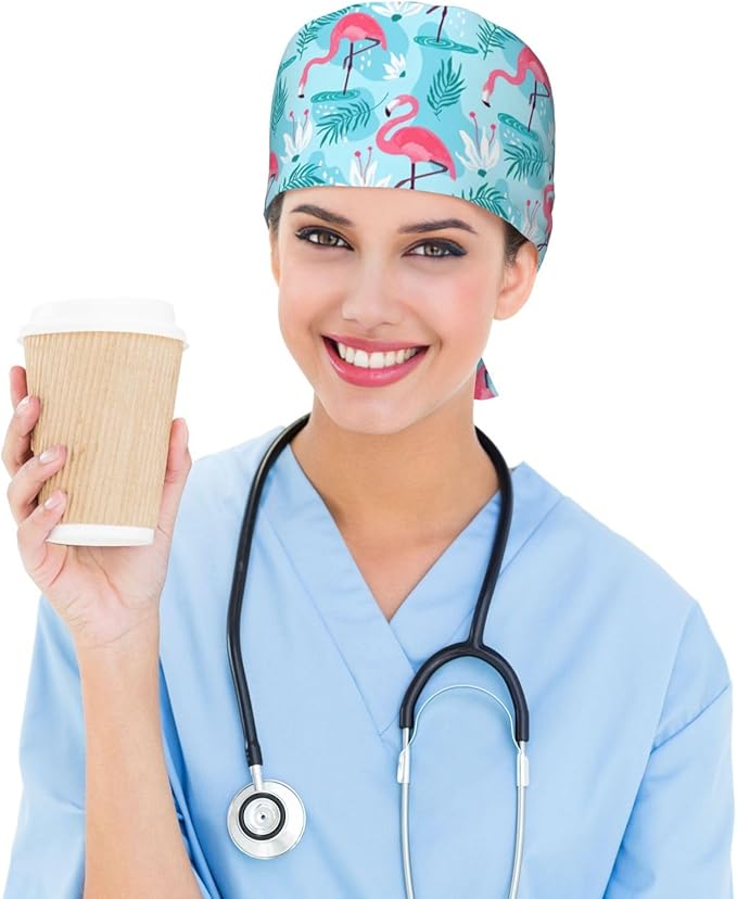Working Cap Scrub Caps with Sweatband Adjustable Tie Back Hat Nurse Surgical Caps Unisex