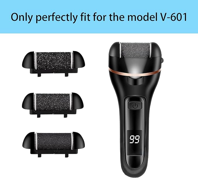 CIVYPRO Extra Coarse 3 Refill Rollers for Electric Feet Callus Remover V-601, Replacement Heads Foot Care Pedicure Tools Pack-1 Coarse, 1 Regular and 1 Gentle Rollers (Black)